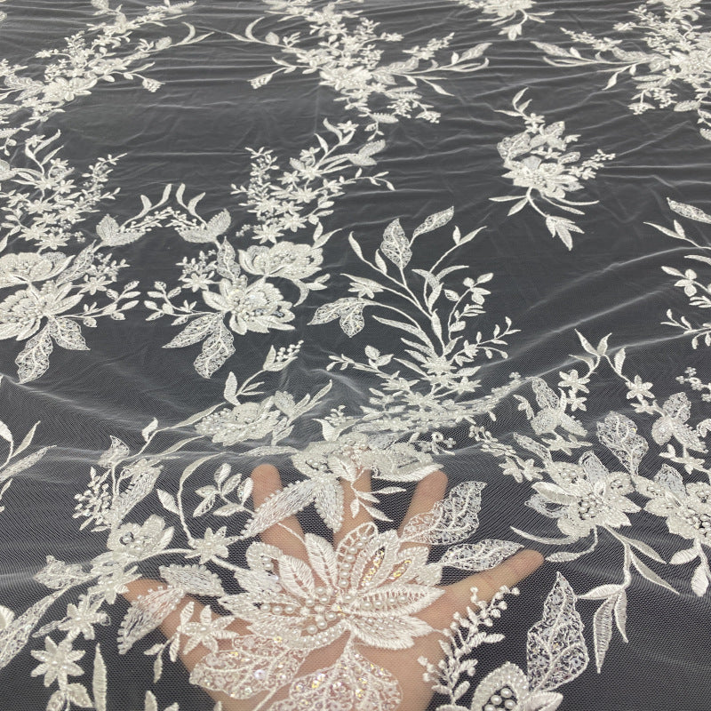 Large Floral Foam Bead & 3/4mm Sequin Fabric — fabric photo 2