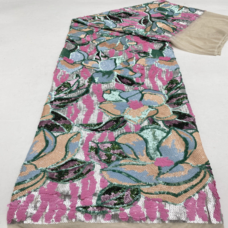 Large Floral Colorful Sequin Embroidery Fabric — fabric photo 2
