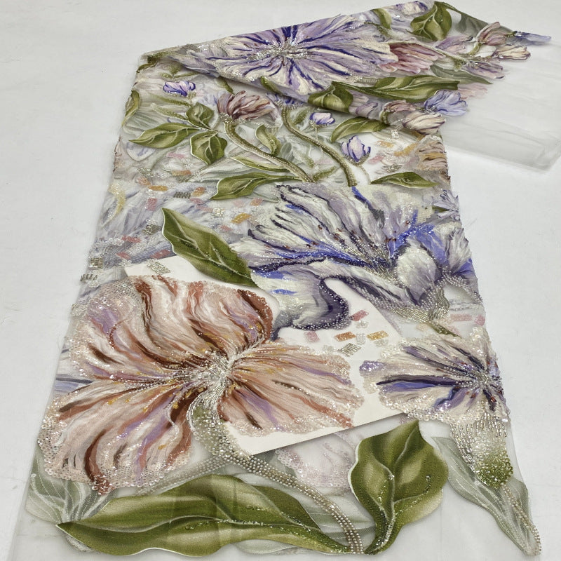 Large Floral Print Bugle Bead Sequin Fabric — fabric photo 2