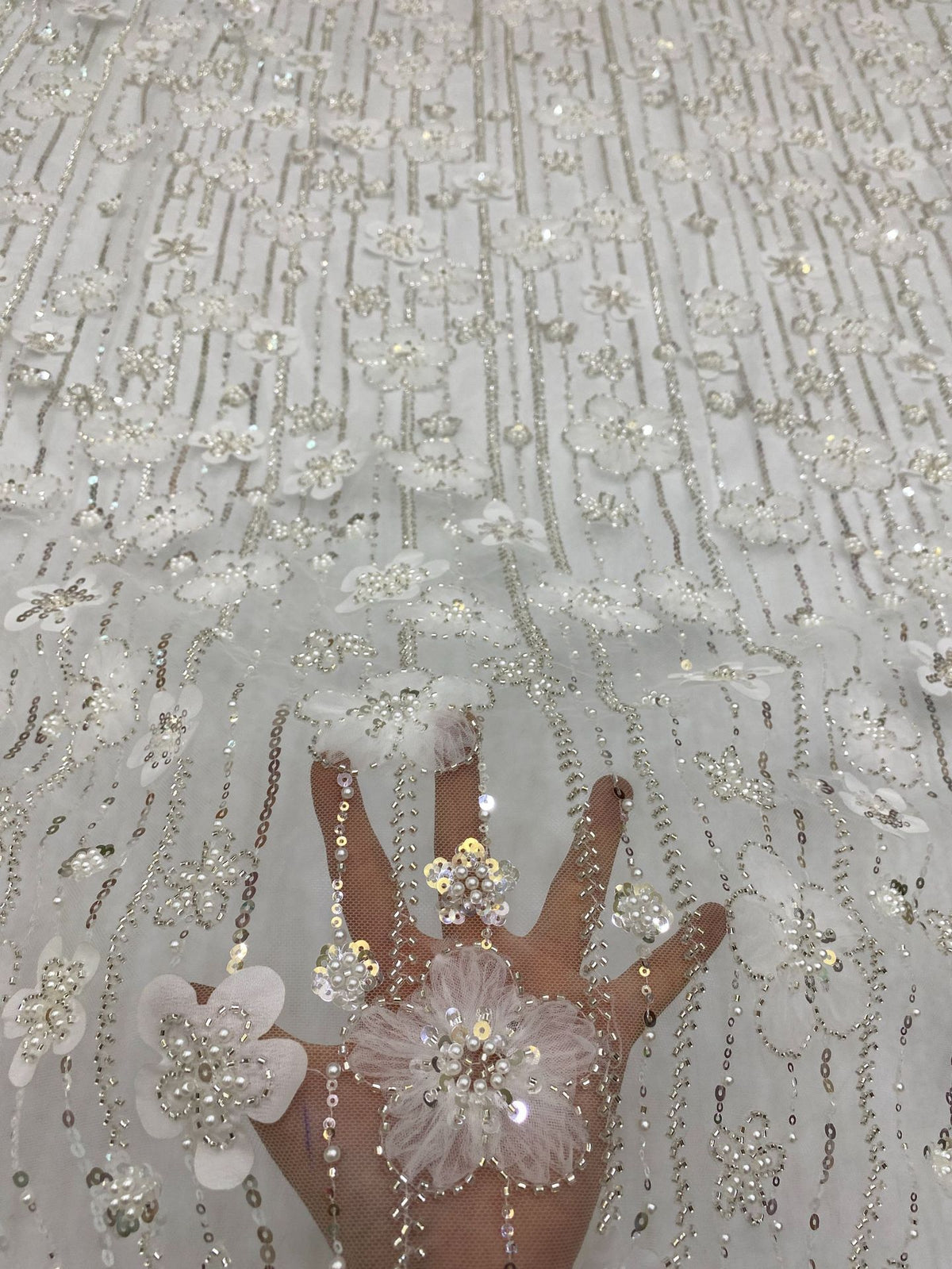 Sequin & Bubble-Bead Embroidered Bridal Fabric – Design 91903 — fabric photo 4