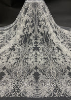 White Core & Foam Bead 3/4mm Sequin Bridal Fabric