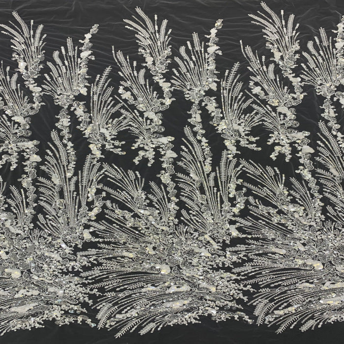 Heavy 3D 3/7 mm Sequin & Triple-Bead Embroidered Bridal Fabric