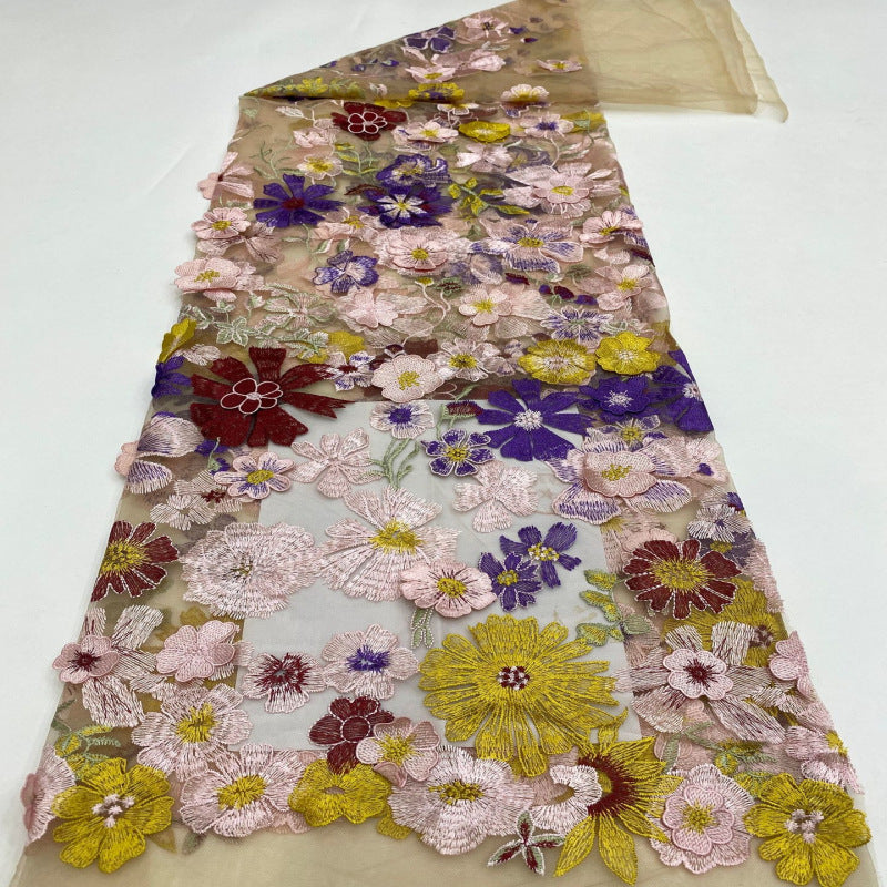 Multicolor Botanical Applique Embroidered Fabric