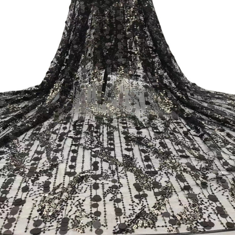 Fine 3/5/12 mm Sequin Embroidered Tulle Mesh Fabric — fabric photo 4