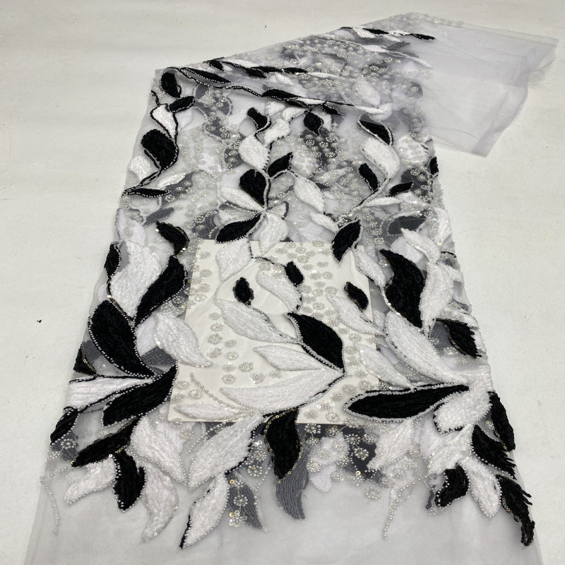 Two-Color Rope & Sequin Bead Embroidery Fabric — fabric photo 3