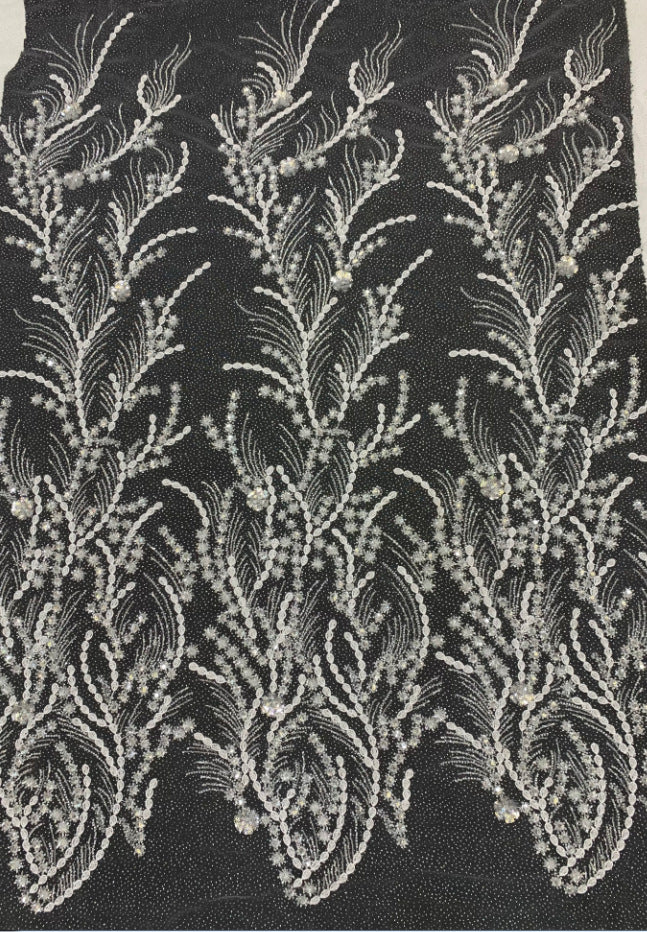 2/4 mm Crystal-Look Sequin & Double-Bead Embroidered Bridal Fabric – Design 19455 — fabric photo 3