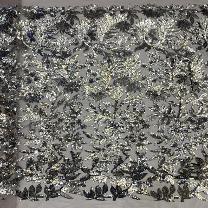 Floral Multisize 3–7mm Sequin Embroidery Fabric — fabric photo 5