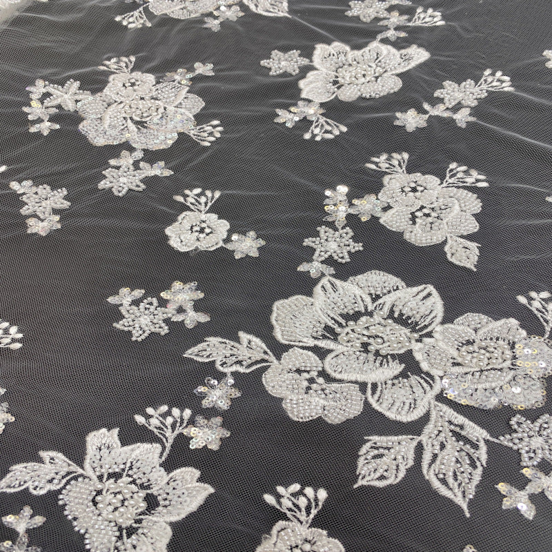 3D Raised-Bead and Sequin Embroidered Bridal Fabric — fabric photo 4