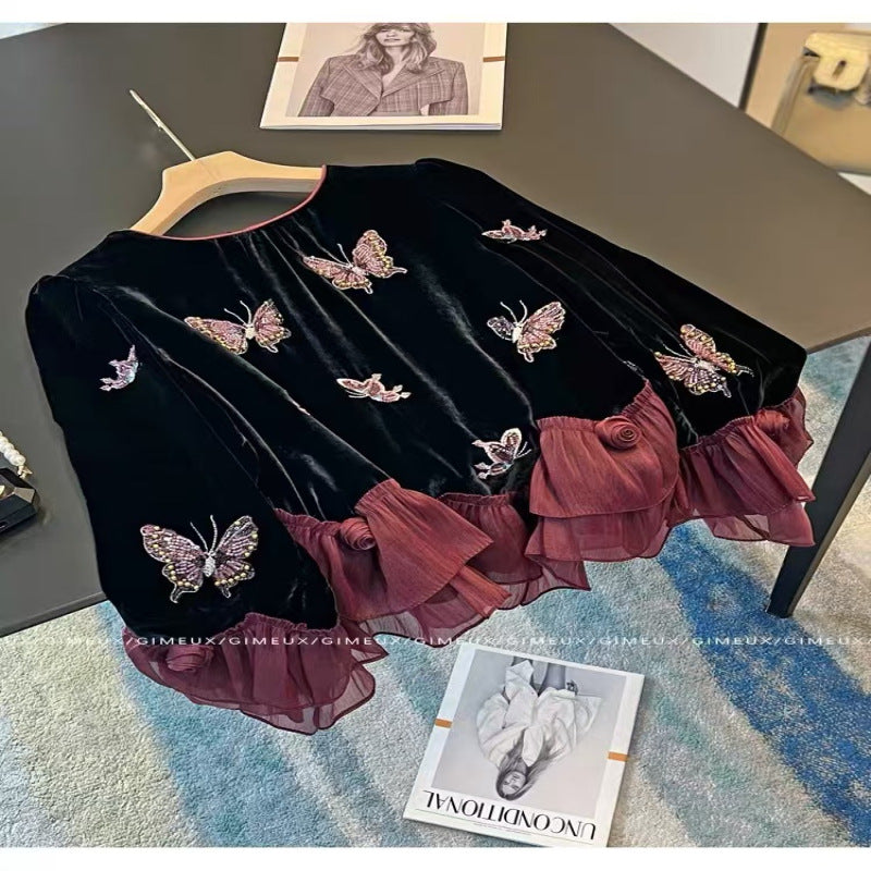 Velvet Butterfly Foam Bead Embroidery Fabric — fabric photo 5
