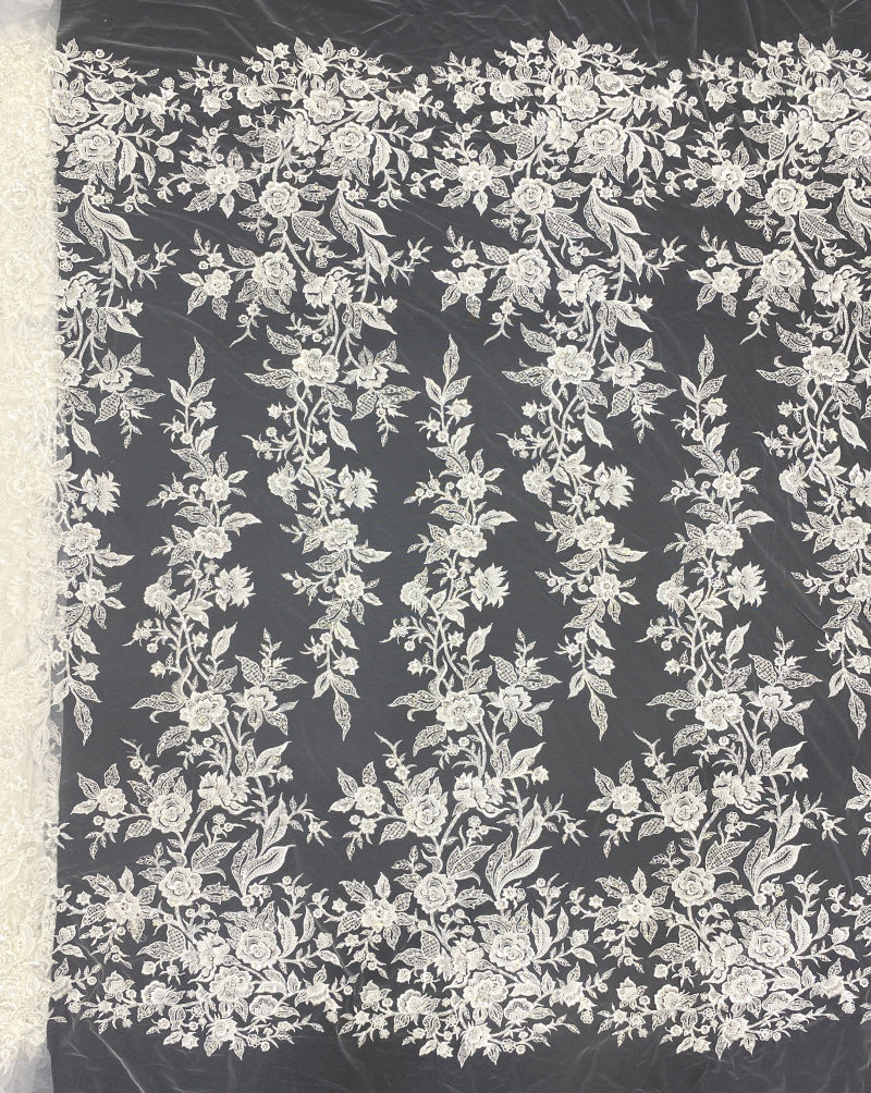 Symmetrical Botanical Beaded Sequin Lace Fabric — fabric photo 2