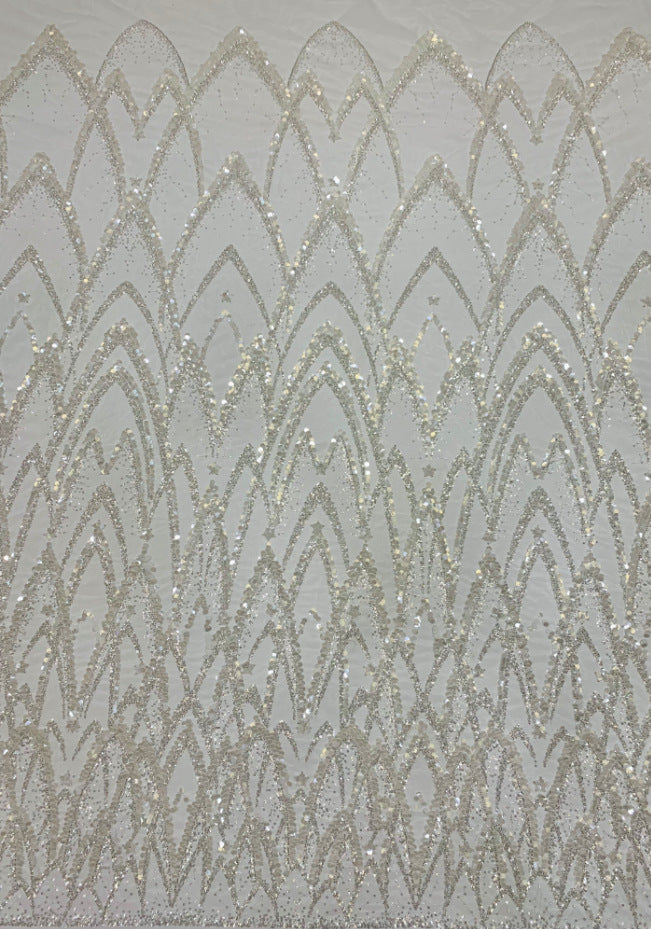 3/7 mm Sequin & Silver-Bead Embroidered Bridal Fabric – Design 18911 — fabric photo 6