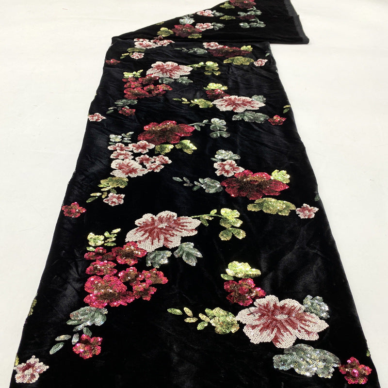 Velvet Base Eight-Color Sequin Embroidery Fabric