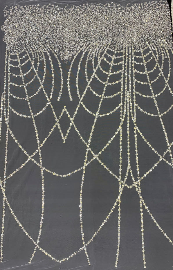 Heavy Crystal-Look Sequin & Triple-Bead Embroidered Bridal Fabric — fabric photo 6