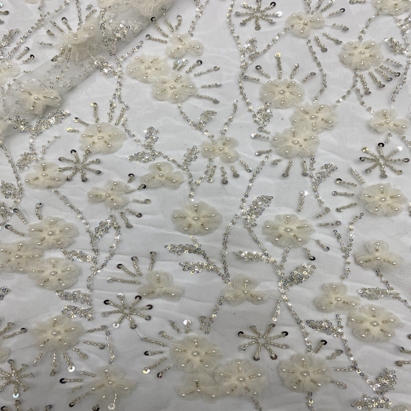 Botanical Sequin Embroidered Bridal Fabric – Design 52831 — fabric photo 4