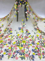 Botanical Multicolor Appliqué Embroidery Fabric — fabric photo 5