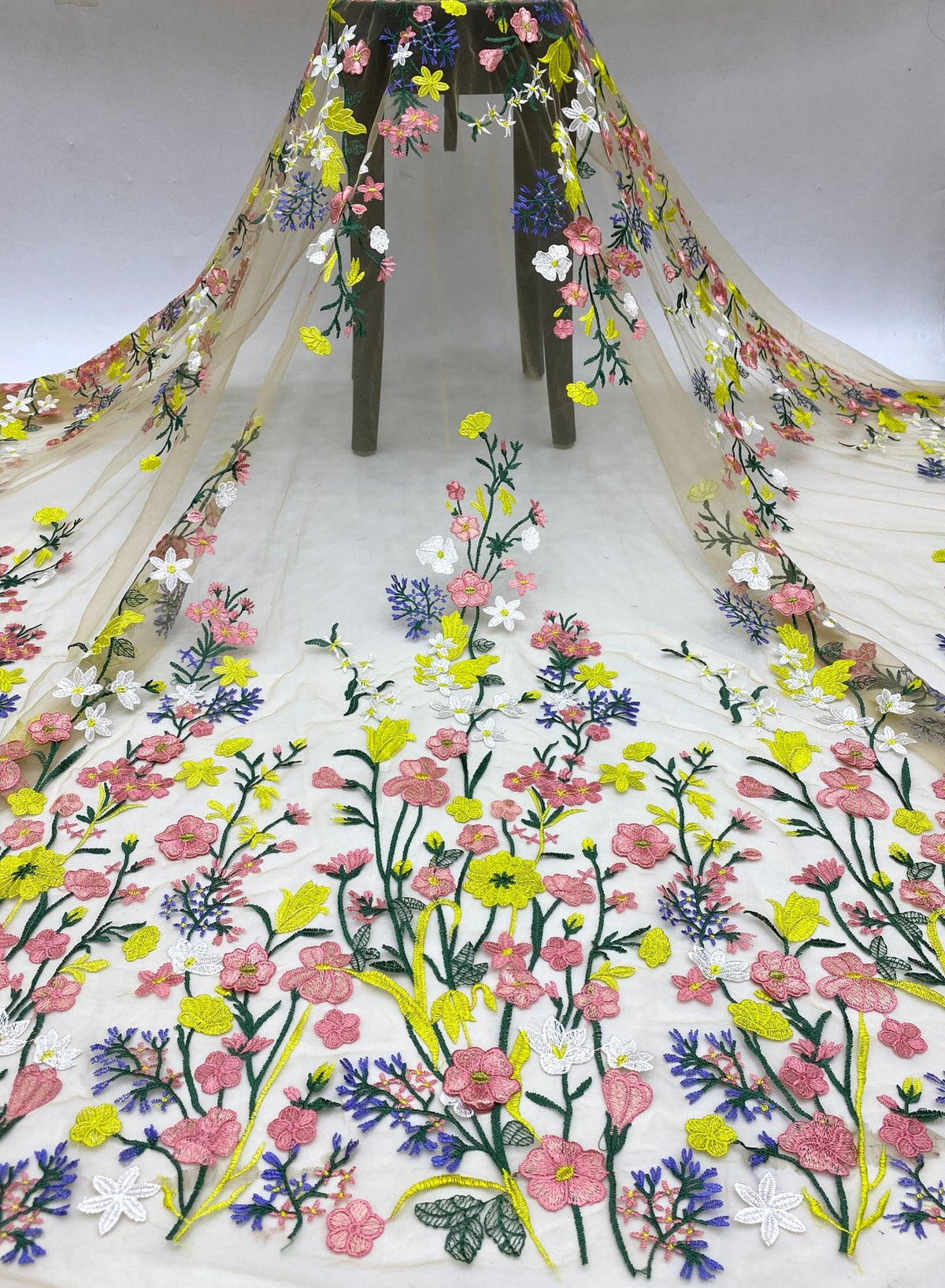 Botanical Multicolor Appliqué Embroidery Fabric — fabric photo 5