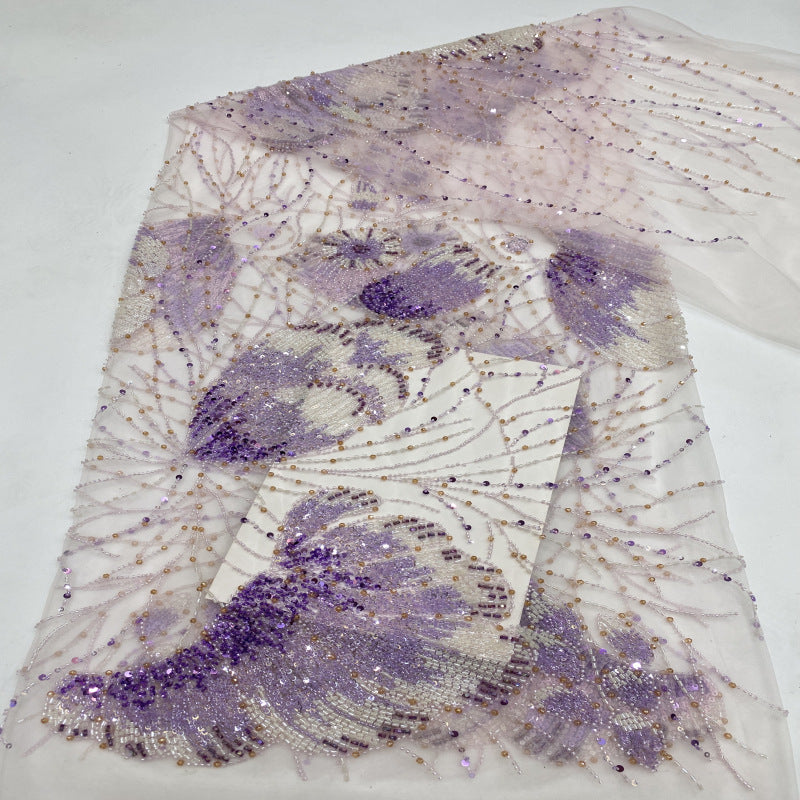 Floral Bugle Bead Crystal Sequin Bridal Fabric — fabric photo 4