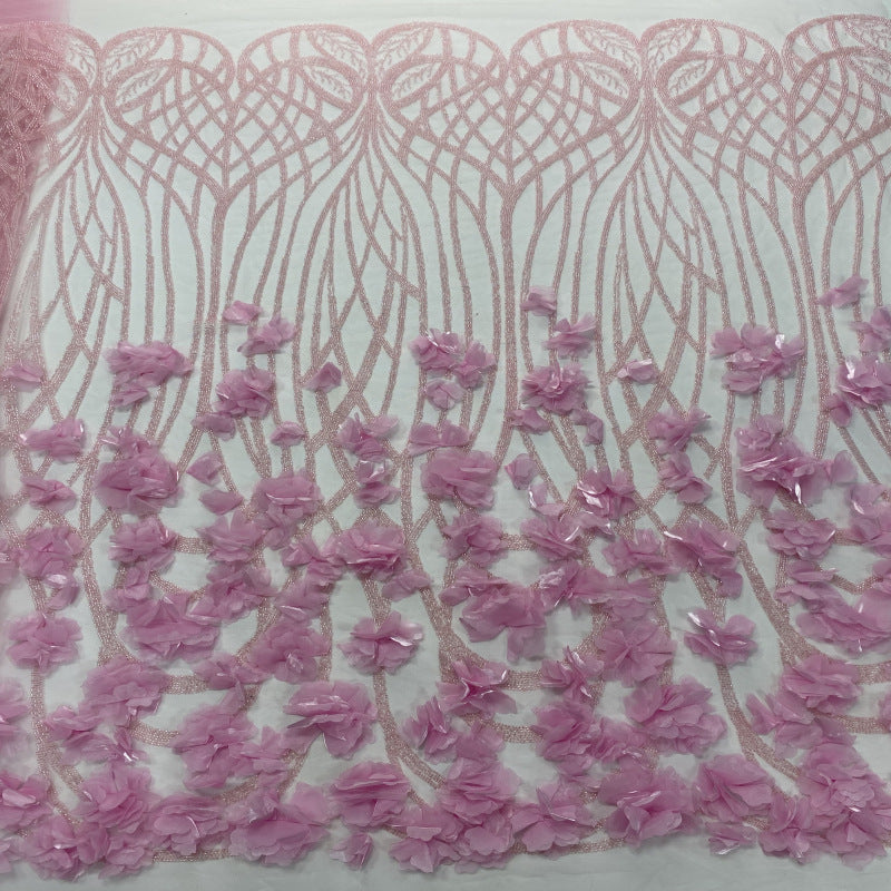 Hand-Appliqued Floral Bugle Bead and Sequin Fabric - 41311 — fabric photo 5