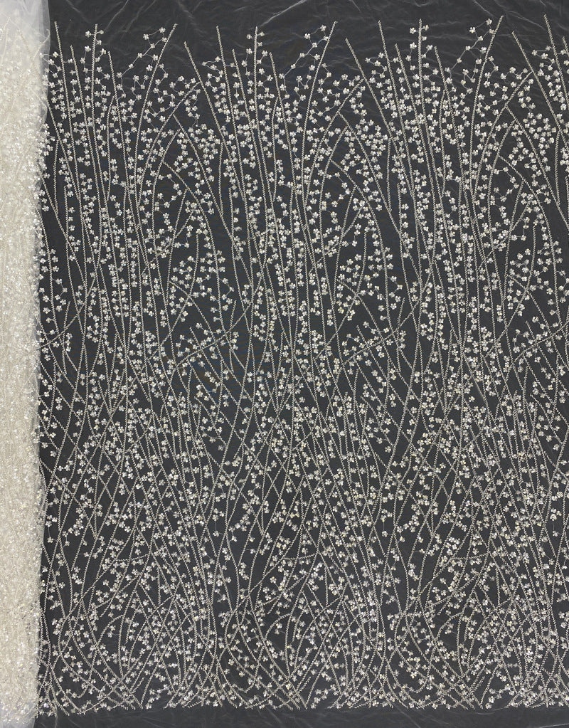 Silver Bead & 3/4mm Crystal Sequin Bridal Fabric — fabric photo 6