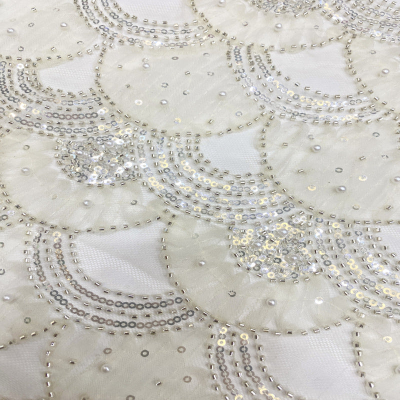 Fan-Shape Scale Ribbon Bead & Sequin Fabric — fabric photo 3
