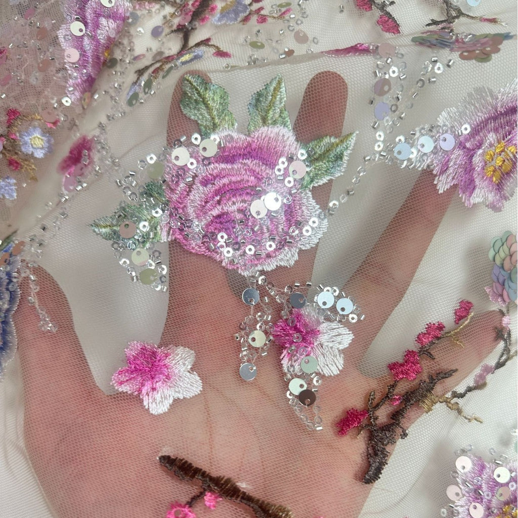 Ethnic Floral Embroidered Mesh Lace — fabric photo 4