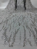 Abstract Silver Bead and 2/4 mm Crystal Sequin Fabric — fabric photo 6