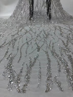 Abstract Silver Bead and 2/4 mm Crystal Sequin Fabric — fabric photo 6