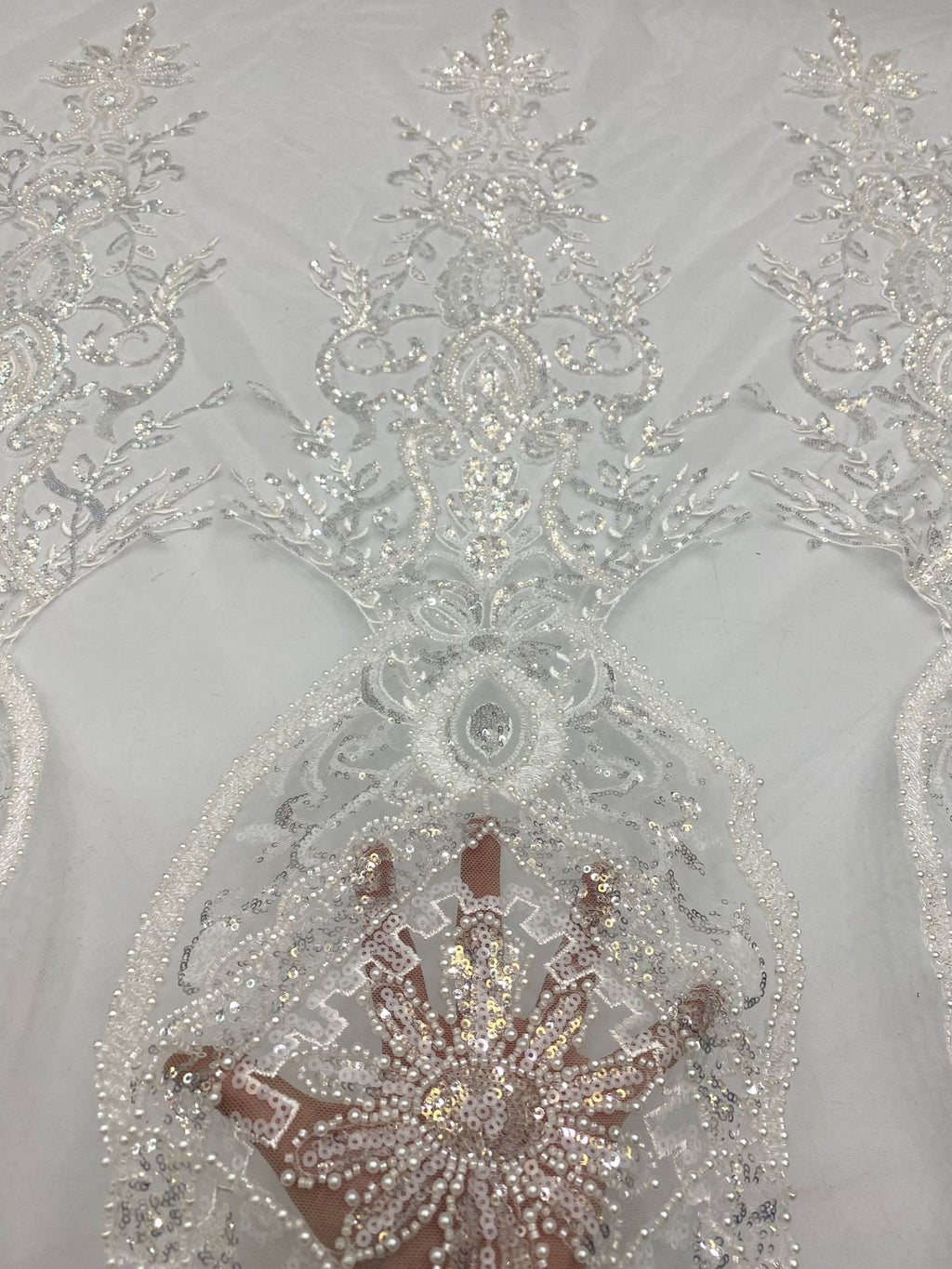 Sequin & Bubble-Bead Embroidered Bridal Fabric – Design 95295 — fabric photo 4