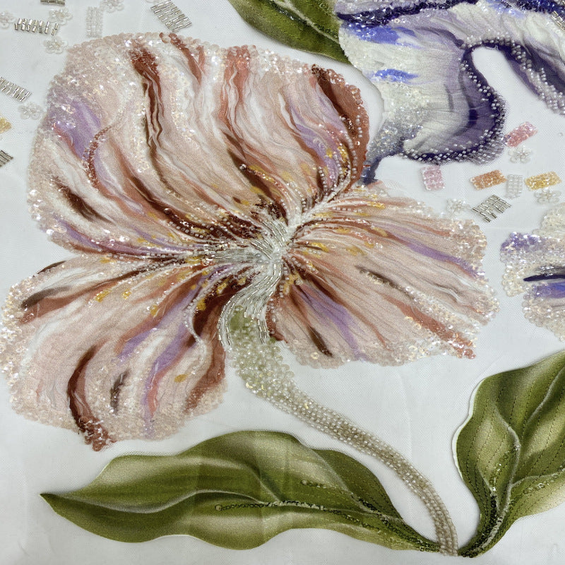 Large Floral Print Bugle Bead Sequin Fabric — fabric photo 3