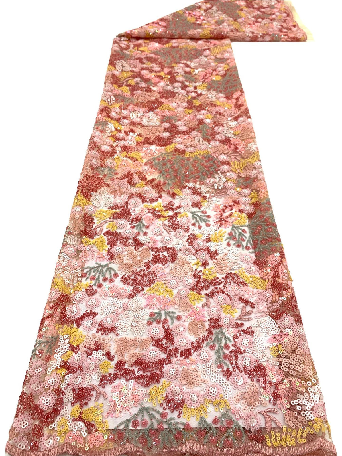 Coral Motif Colorful Laminated Sequin Fabric