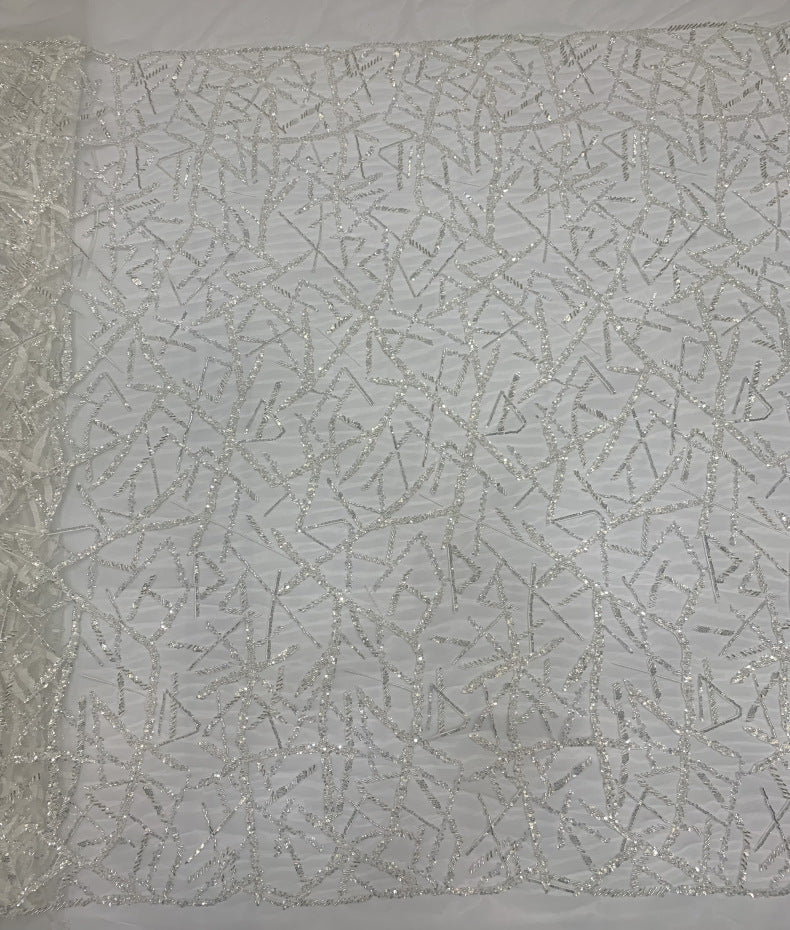 Triple-Bead Embroidered Fabric with 3 mm Crystal Sequins — fabric photo 6
