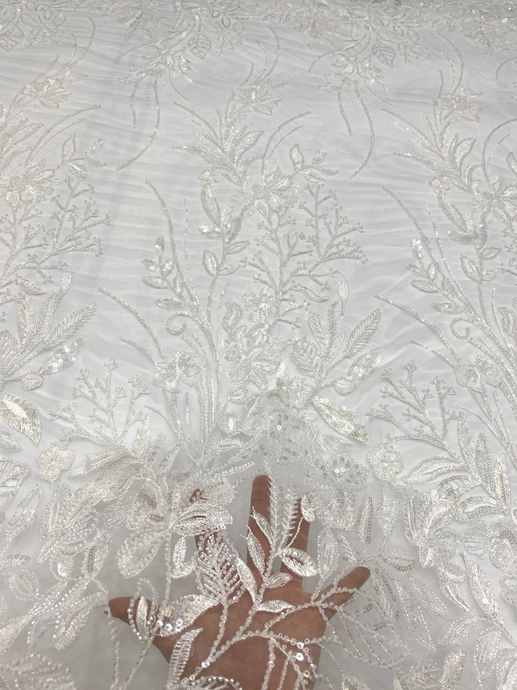 Bugle Bead & Sequin Embroidered Bridal Fabric — fabric photo 4