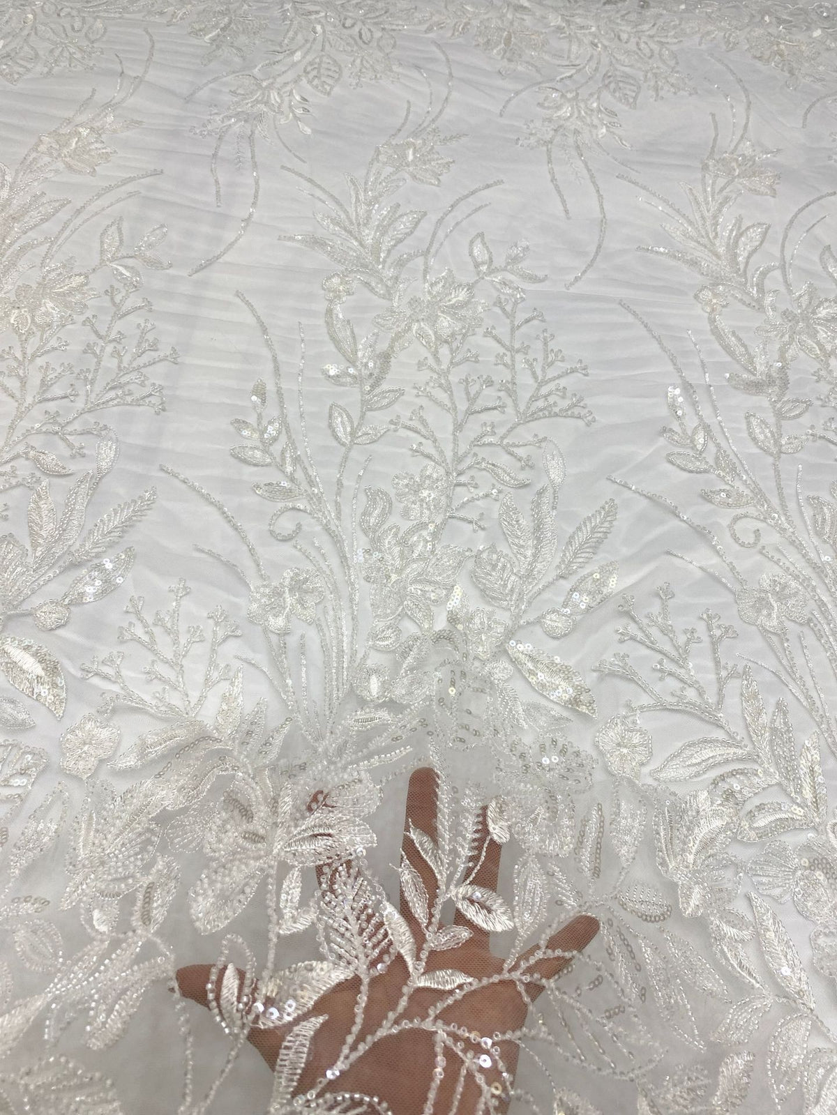 Bugle Bead & Sequin Embroidered Bridal Fabric — fabric photo 4