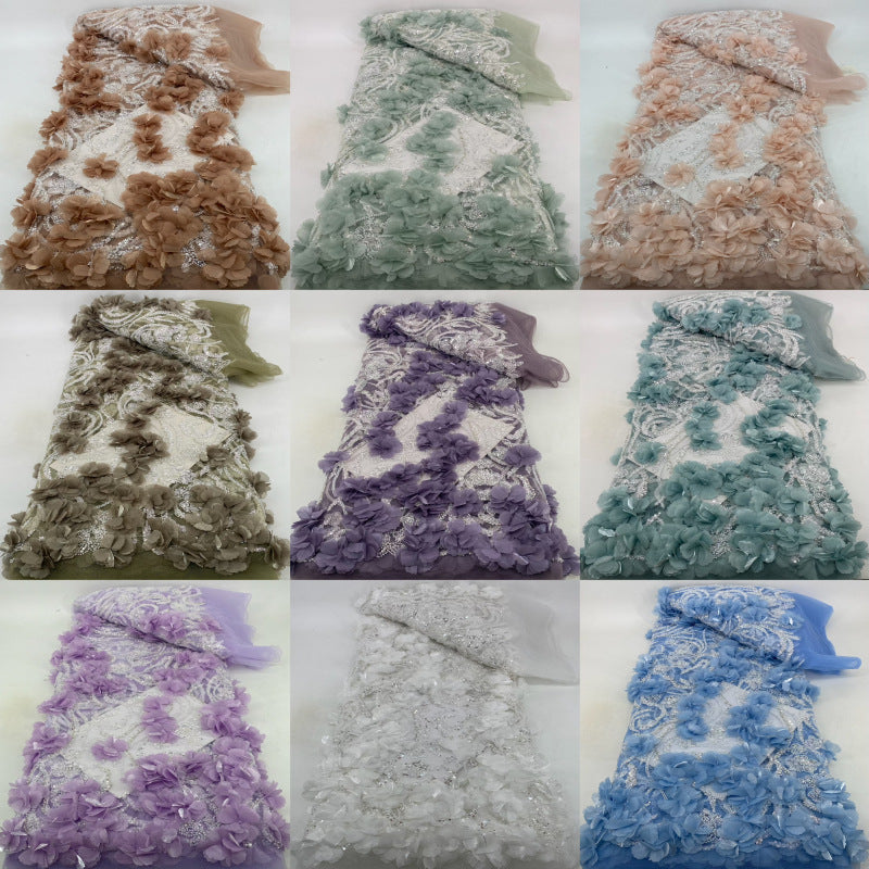 Hand-Appliqued Floral Bugle Bead and Sequin Fabric - 45243