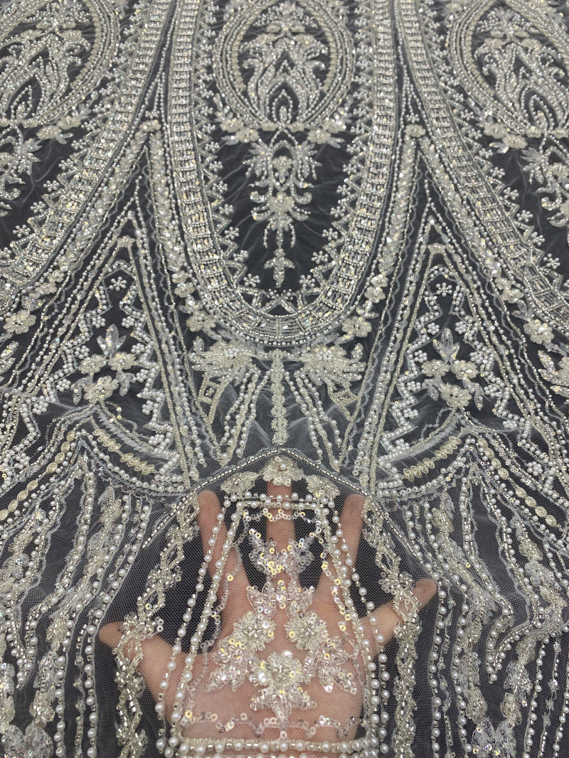 Crystal-Look Sequin & Bubble-Bead Embroidered Bridal Fabric – Design 68703 — fabric photo 2