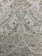 3 mm Crystal-Look Sequin & Silver-Bead Embroidered Bridal Fabric — fabric photo 3
