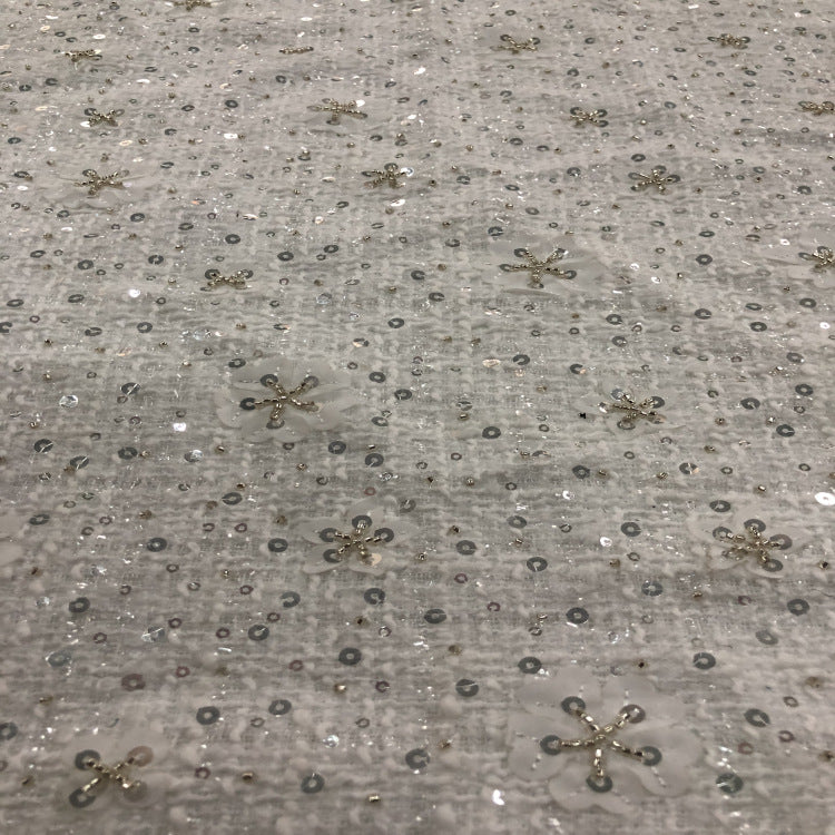 Coarse-Woven Laser Floral Bead & Crystal Sequin Fabric — fabric photo 4