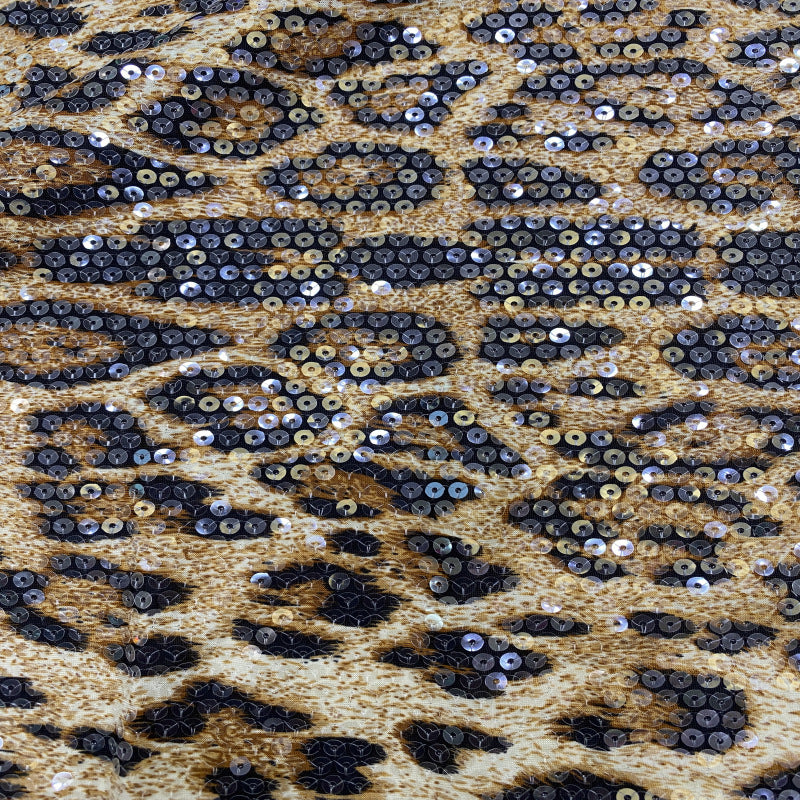 Leopard Print Fabric with 5mm Sequin Embroidery — fabric photo 2