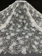 Laser Floral Applique Bead & Sequin Embroidered Fabric — fabric photo 6