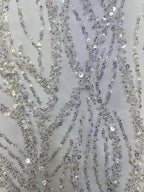 Willow Leaf Silver Bead & Crystal Sequin Fabric — fabric photo 5