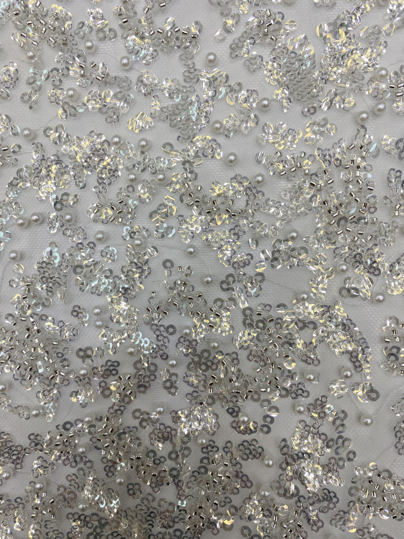 3D Double Bead & Crystal Sequin Embroidery Fabric — fabric photo 5