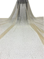 2/4 mm Crystal-Look Sequin & Silver-Bead Embroidered Tulle Mesh Fabric