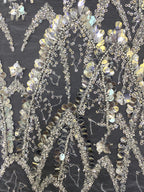 Silver Bead & 3/7mm Crystal Sequin Dress Fabric — fabric photo 3