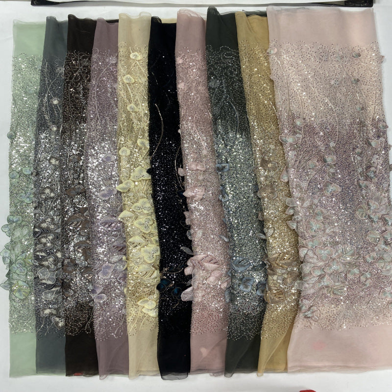Heavy Laser Floral Bead Sequin Embroidery Fabric — fabric photo 4