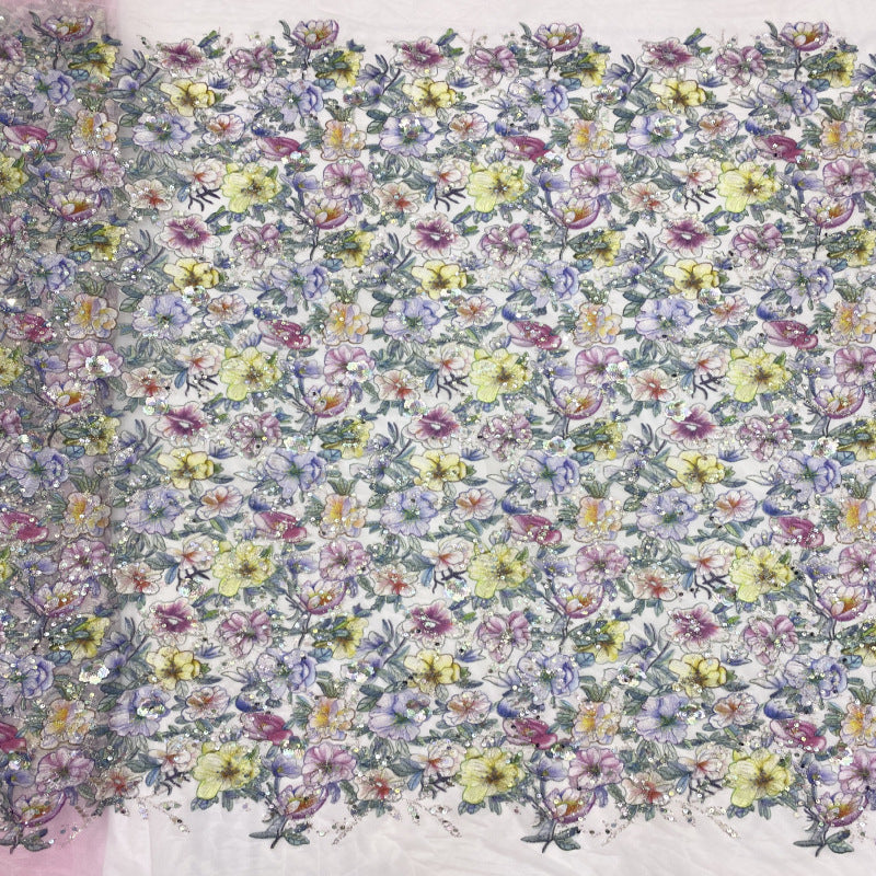 Printed Rose Bead Sequin Embroidery Fabric — fabric photo 4