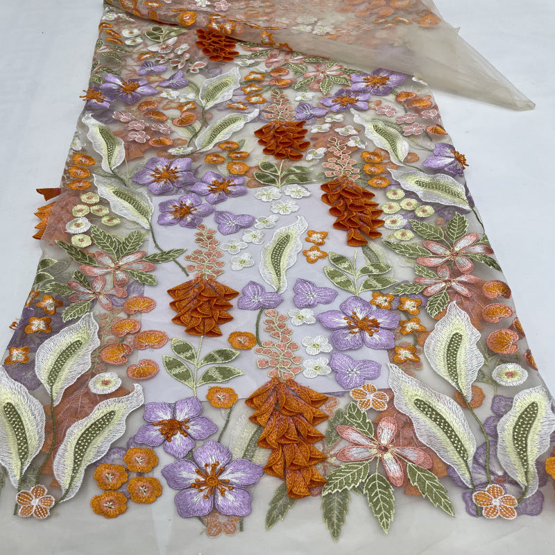 Yellow Bellflower Hand-Embroidered Fabric