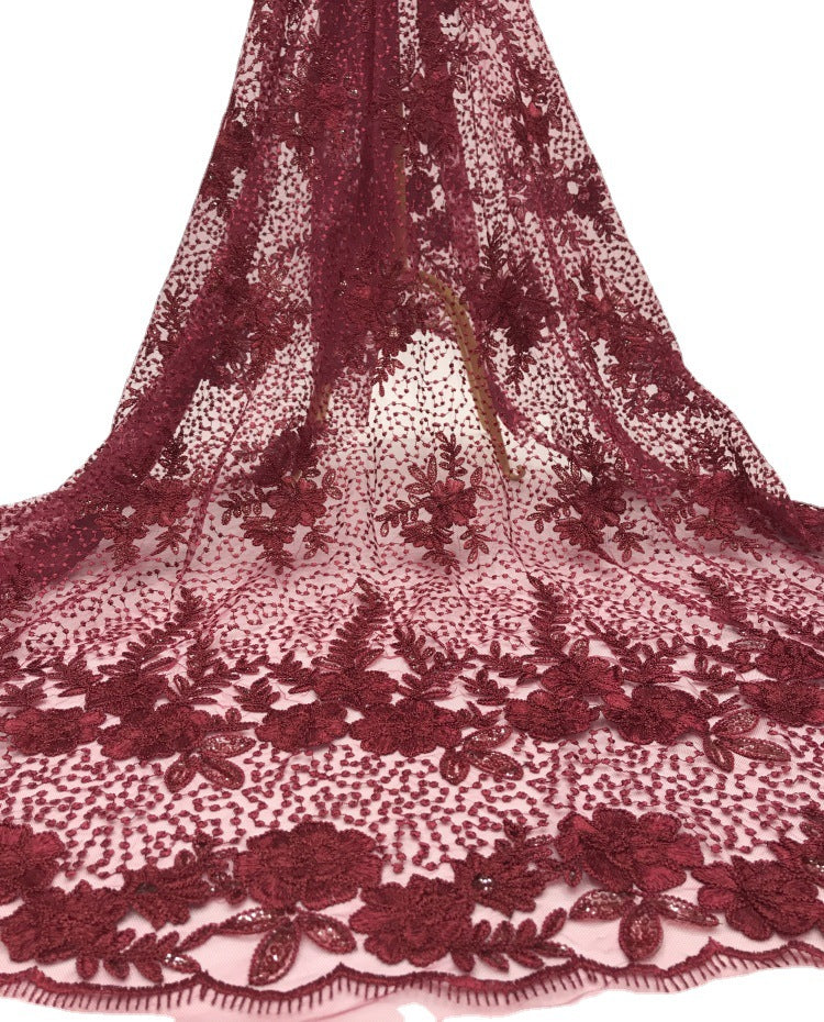 Rose Cordwork and Sequin Embroidered Fabric