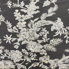 Symmetrical Floral Bead & Sequin Embroidered Fabric — fabric photo 3
