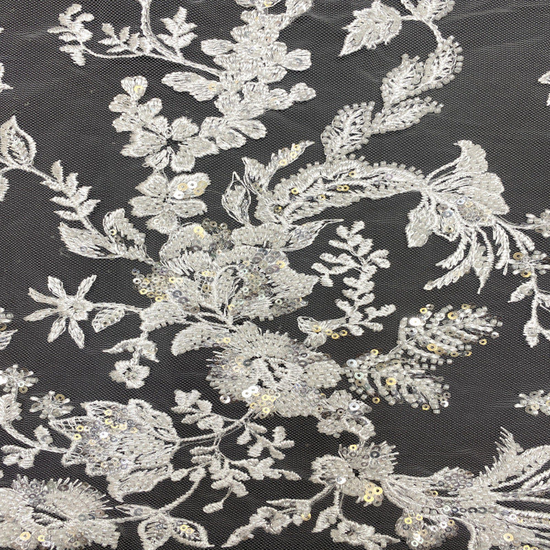 Symmetrical Floral Bead & Sequin Embroidered Fabric — fabric photo 3