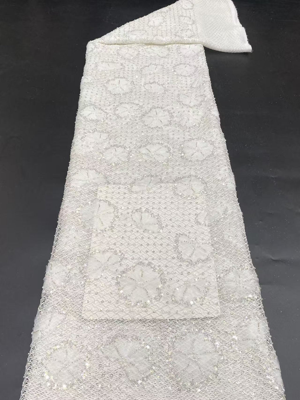 Random Pattern Beaded Lace on Thick Mesh — fabric photo 6